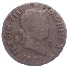 Монета 2 мараведи 1827 года Испания (аверс)