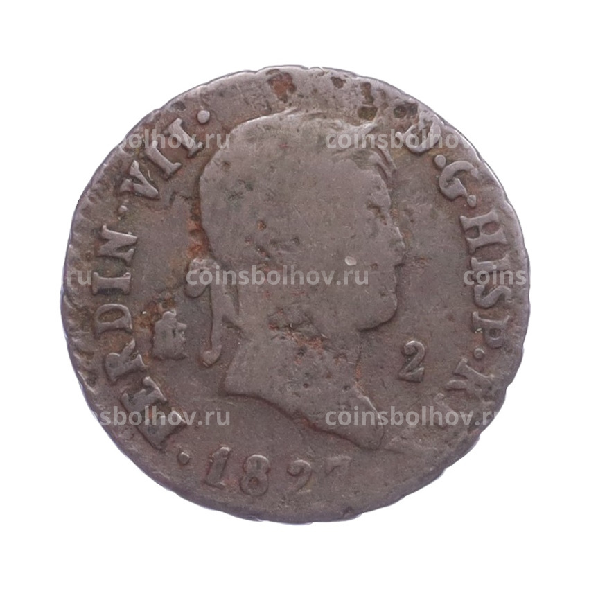 Монета 2 мараведи 1827 года Испания