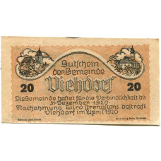 Банкнота 20 геллеров 1920 года Австрия — Фидорф (нотгельд)