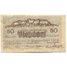 Банкнота 50 геллеров 1920 года Австрия — Фидорф (нотгельд)