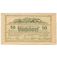 Банкнота 10 геллеров 1920 года Австрия — Фидорф (нотгельд)