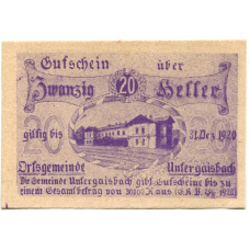 Банкнота 20 геллеров 1920 года Австрия — Унтерайсбах (нотгельд)