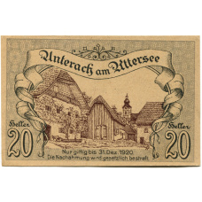 Банкнота 20 геллеров 1920 года Австрия — Унтерах-ам-Аттерзе (нотгельд)