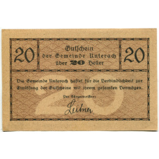 Банкнота 20 геллеров 1920 года Австрия — Унтерах-ам-Аттерзе (нотгельд) (вид 2)