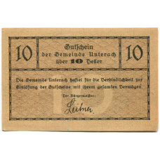 Банкнота 10 геллеров 1920 года Австрия — Унтерах-ам-Аттерзе (нотгельд) (вид 2)