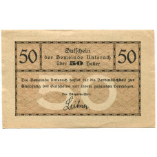 Банкнота 50 геллеров 1920 года Австрия — Унтерах-ам-Аттерзе (нотгельд) (вид 2)