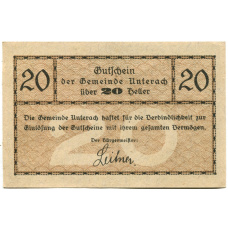 Банкнота 20 геллеров 1920 года Австрия — Унтерах-ам-Аттерзе (нотгельд) (вид 2)