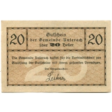 Банкнота 20 геллеров 1920 года Австрия — Унтерах-ам-Аттерзе (нотгельд) (вид 2)