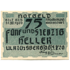 Банкнота 75 геллеров 1920 года Австрия — Ульрихсберг (нотгельд) (реверс)