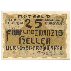 Банкнота 25 геллеров 1920 года Австрия — Ульрихсберг (нотгельд) (реверс)