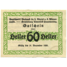 Банкнота 60 геллеров 1920 года Австрия — Ульмерфельд-Хаусменинг (нотгельд) (аверс)