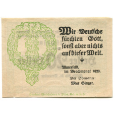 Банкнота 20 геллеров 1920 года Австрия — Ульмерфельд-Хаусменинг (нотгельд) (реверс)