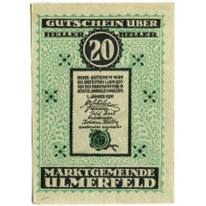 Банкнота 20 геллеров 1920 года Австрия — Ульмерфельд (нотгельд) (реверс)
