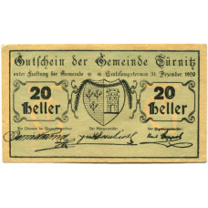 Банкнота 20 геллеров 1920 года Австрия — Тюрниц (нотгельд) (аверс)