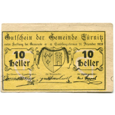 Банкнота 10 геллеров 1920 года Австрия — Тюрниц (нотгельд) (аверс)
