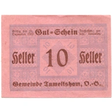 Банкнота 10 геллеров 1920 года Австрия — Тумельсхат (нотгельд) (аверс)