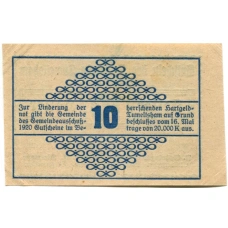 Банкнота 10 геллеров 1920 года Австрия — Тумельсхат (нотгельд) (реверс)