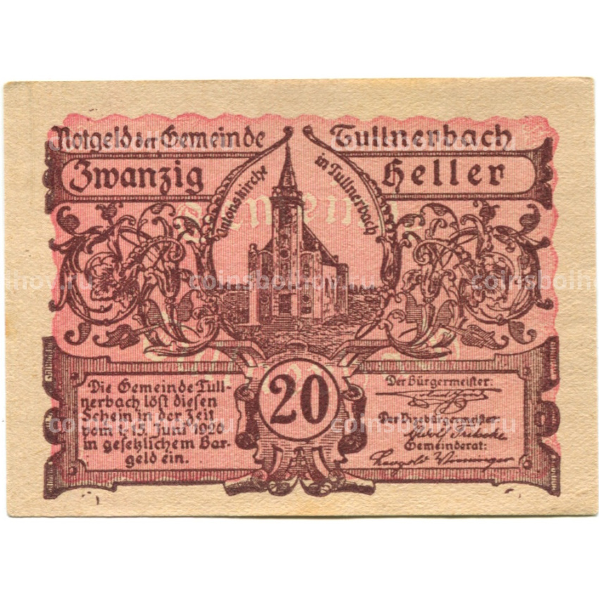 Банкнота 20 геллеров 1920 года Австрия — Тульнербах (нотгельд)
