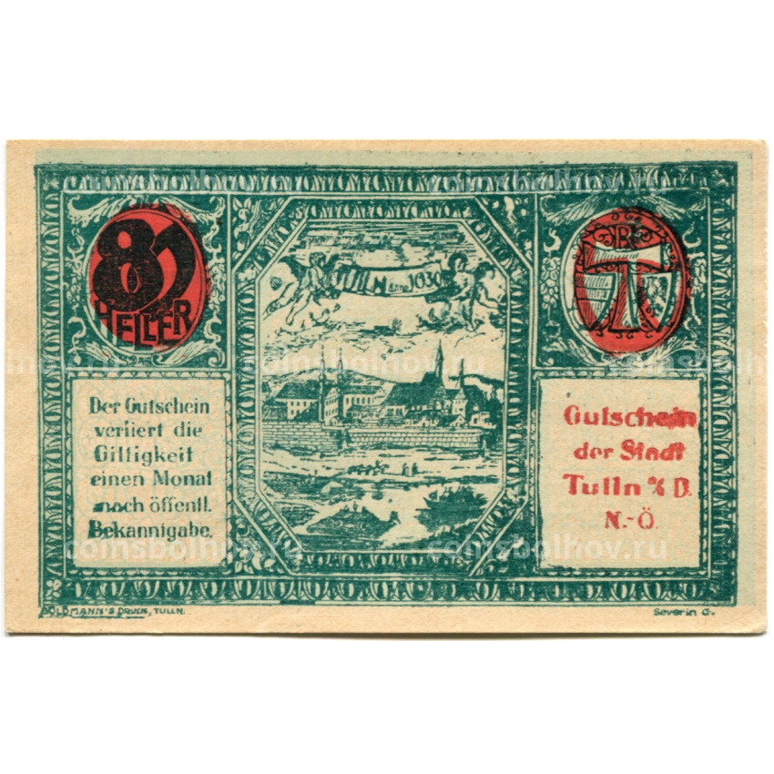 Банкнота 80 геллеров 1920 года Австрия — Тульн-на-Дунае (нотгельд)