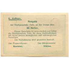 Банкнота 80 геллеров 1920 года Австрия — Тульн-на-Дунае (нотгельд) (реверс)