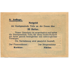 Банкнота 50 геллеров 1920 года Австрия — Тульн-на-Дунае (нотгельд) (реверс)