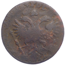 Монета Денга 1731 года Перечекан из 1 копейки Петра I (реверс)