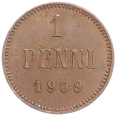 Монета 1 пенни 1909 года Русская Финляндия (аверс)