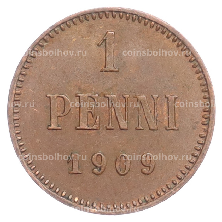 Монета 1 пенни 1909 года Русская Финляндия