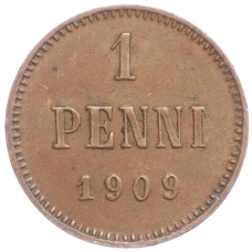 Монета 1 пенни 1909 года Русская Финляндия (аверс)