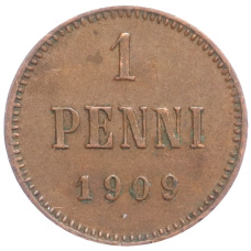 Монета 1 пенни 1909 года Русская Финляндия (аверс)