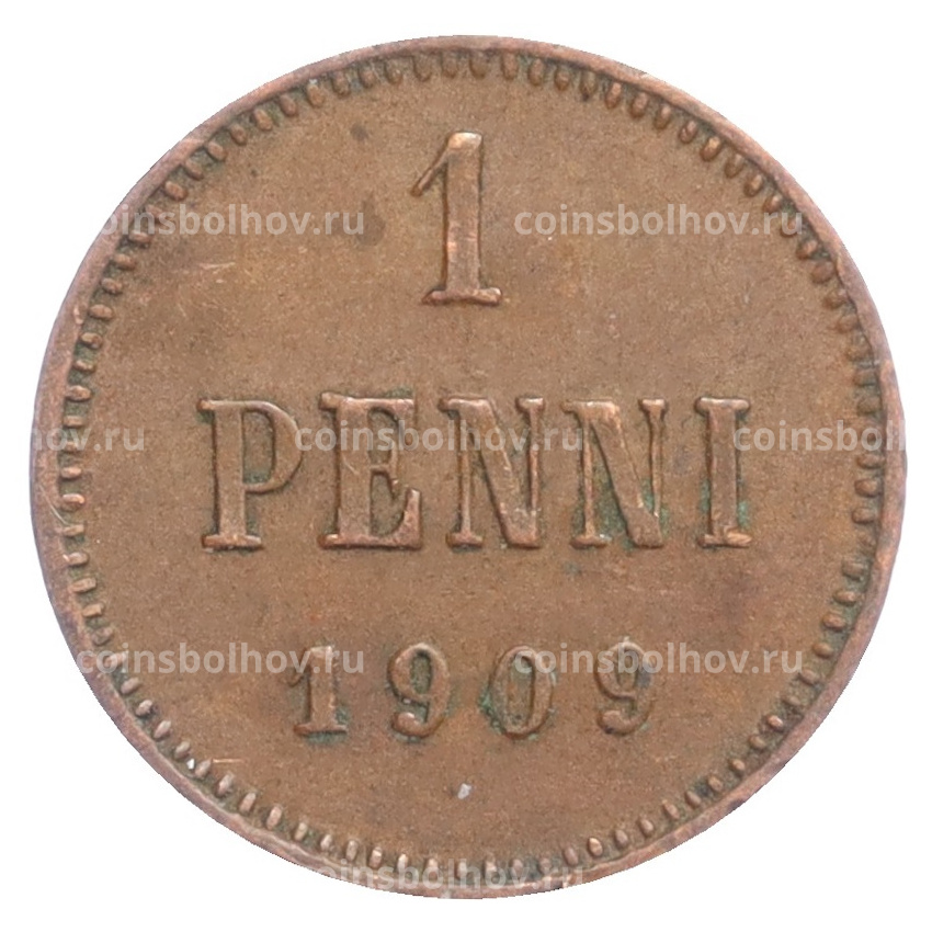 Монета 1 пенни 1909 года Русская Финляндия