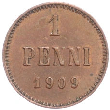 Монета 1 пенни 1909 года Русская Финляндия (аверс)