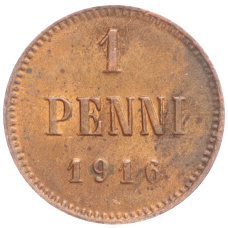 Монета 1 пенни 1916 года Русская Финляндия (аверс)