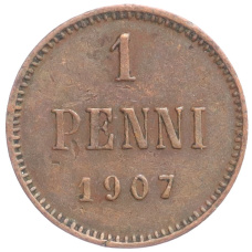 Монета 1 пенни 1907 года Русская Финляндия (аверс)
