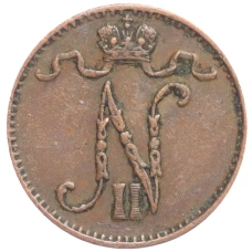 Монета 1 пенни 1907 года Русская Финляндия (реверс)