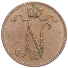 Монета 1 пенни 1907 года Русская Финляндия (реверс)