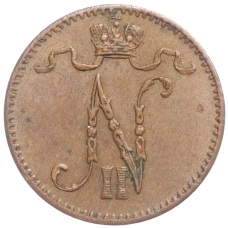 Монета 1 пенни 1907 года Русская Финляндия (реверс)