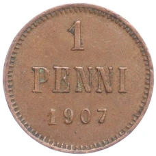 Монета 1 пенни 1907 года Русская Финляндия (аверс)