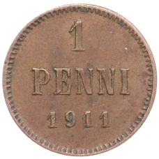 Монета 1 пенни 1911 года Русская Финляндия (аверс)
