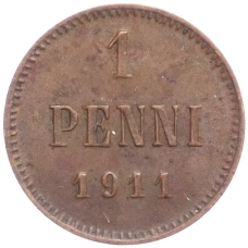 Монета 1 пенни 1911 года Русская Финляндия (аверс)