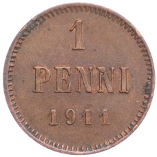 Монета 1 пенни 1911 года Русская Финляндия (аверс)