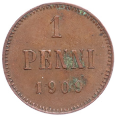 Монета 1 пенни 1909 года Русская Финляндия (аверс)