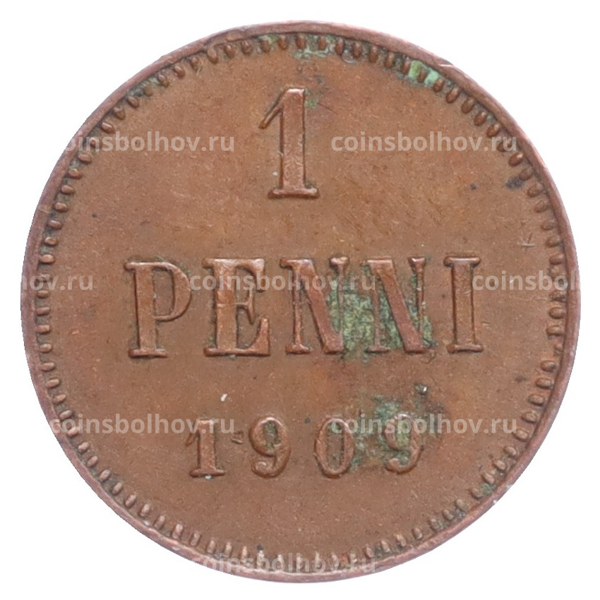 Монета 1 пенни 1909 года Русская Финляндия