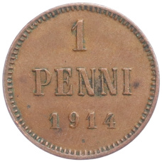 Монета 1 пенни 1914 года Русская Финляндия (аверс)