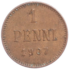 Монета 1 пенни 1907 года Русская Финляндия (аверс)