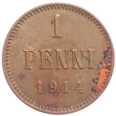 Монета 1 пенни 1914 года Русская Финляндия (аверс)