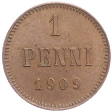 Монета 1 пенни 1909 года Русская Финляндия (аверс)