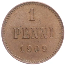 Монета 1 пенни 1909 года Русская Финляндия (аверс)