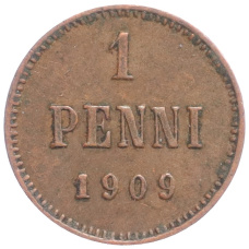 Монета 1 пенни 1909 года Русская Финляндия (аверс)