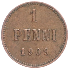 Монета 1 пенни 1909 года Русская Финляндия (аверс)